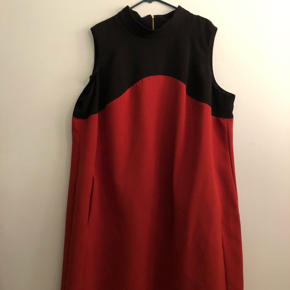 Burnt orange and black sleeveless mod dress